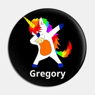 Gregory First Name Personalized Dabbing Unicorn Pin