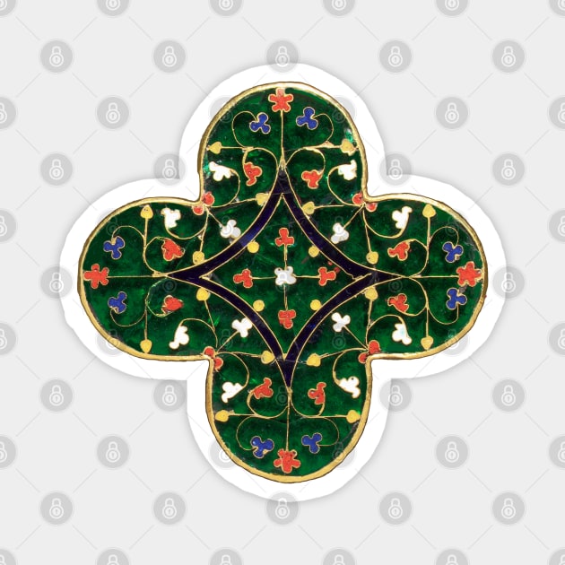 ANTIQUE GOLD GREEN CLOVER JEWEL Medieval French Enamel Magnet by BulganLumini