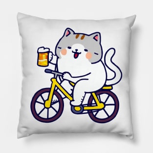 Kawaii Cute Fat Cat On a Bike Pillow