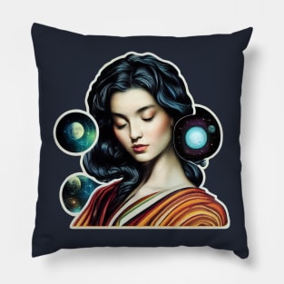 Woman & Planets Cosmic Worlds Painting Pillow