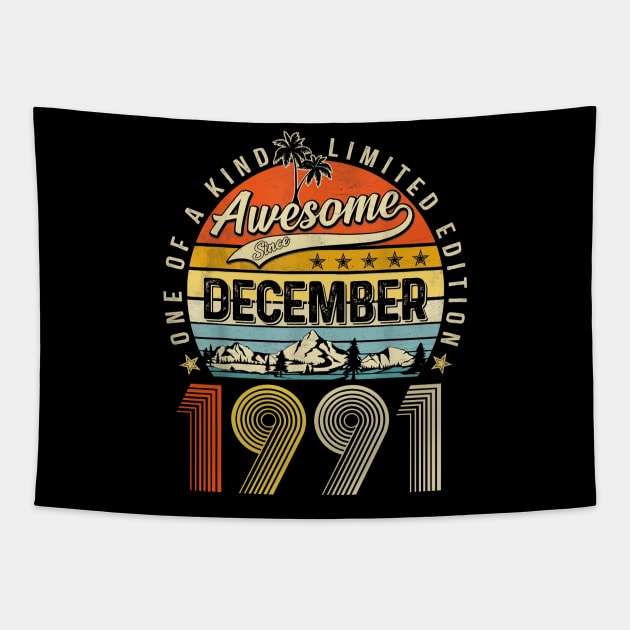 Awesome Since December 1991 Vintage 32nd Birthday Tapestry by Vintage White Rose Bouquets
