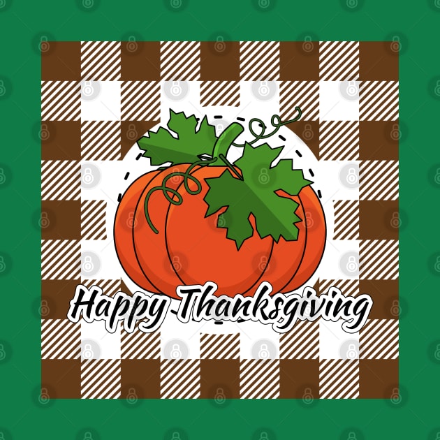 Pumpkin on Brown Plaid - Happy Thanksgiving by BirdAtWork