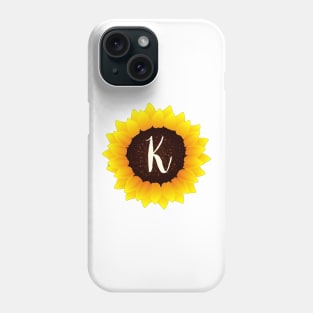 Floral Monogram K Bright Yellow Sunflower Phone Case