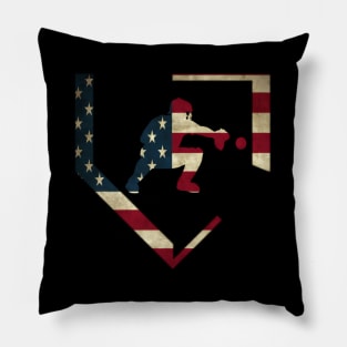 Baseball Catcher Gear American Flag Baseballin Pillow