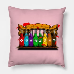 Zombie Perks Top Shelf Zombies Beware on Soft Pink Pillow