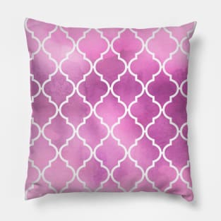 Pink Latticework, Quatrefoil, Trellis, Watercolors Pillow