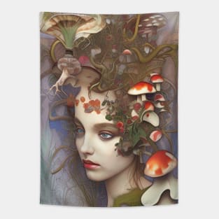 Trippy Girl Mushrooms Tapestry