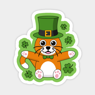 Cute St Patrick's Day Cat with Shamrocks Cartoon Magnet