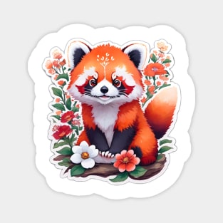 Cute Red Panda With Flowers Magnet