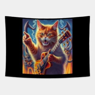 cat angry guitar playing feline Tapestry