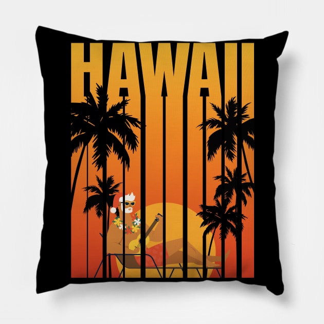 Christmas in July Santa Hawaiian Summer Surf Gift Pillow by Ramadangonim