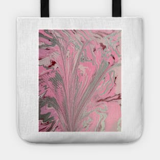 Pink, silver, red, acrylic pour, pull art Tote