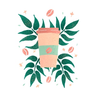 Tropical Coffee - tan and green T-Shirt