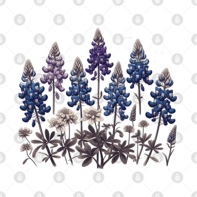 Vintage Bluebonnets Botanical by Nancy 