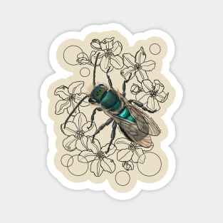 Blue, Orchard, Mason Bee Doodle, white Magnet