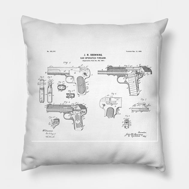 Browning automatic pistol - 1899 Patent - B Pillow by SPJE Illustration Photography
