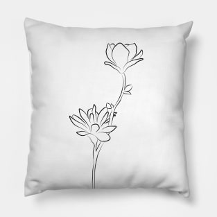 Flower Line Drawing - Modern Magnolia Pillow