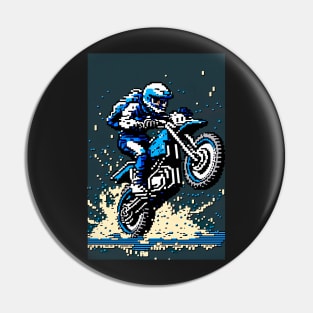 Dirt bike wheelie - pixel art style blue and tan Pin