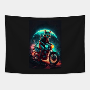 Cyber Cat Riding Dirt Bike Tapestry