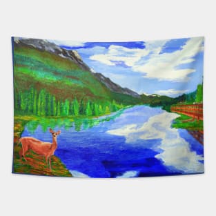 Landscape with Deer at Mystic Creek Tapestry