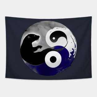 Sea otter swimming in the ocean of time - Ying yang design Tapestry