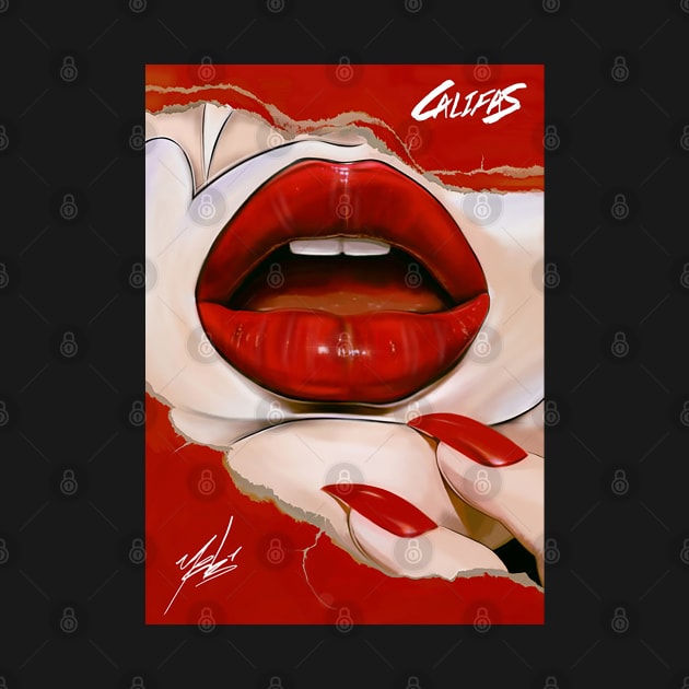 Yeb1 Art Red Lips Chicano Art California Style by TijuanaArt