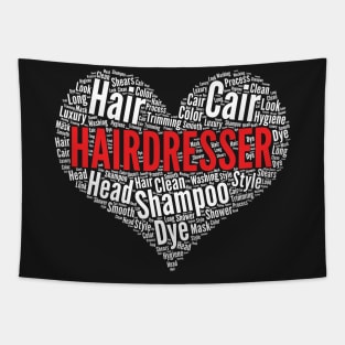 Hairdresser Heart Shape Word Cloud Hairstylist product Tapestry