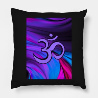 Blue and Pink Vibrant Om Hindi Graphic Pillow