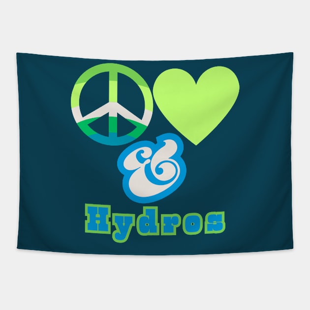 Peace, Love & Hydros - Retro Pop Electric Green Colorway Pacific Northwest Style Tapestry by SwagOMart