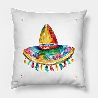 Cinco de mayo mexican hat in colorful watercolor style Pillow