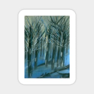 Blue Forest Pastel Painting. Abstract Art. Magnet