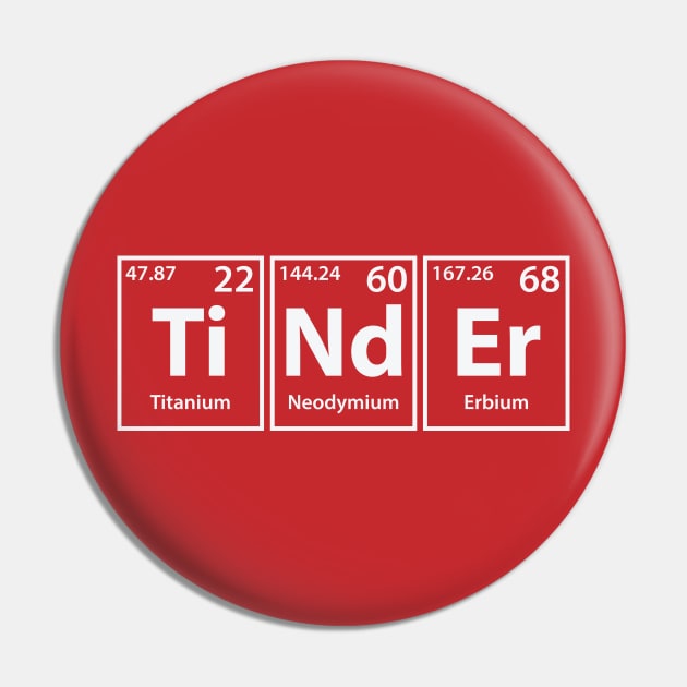 Tinder (Ti-Nd-Er) Periodic Elements Spelling Pin by cerebrands