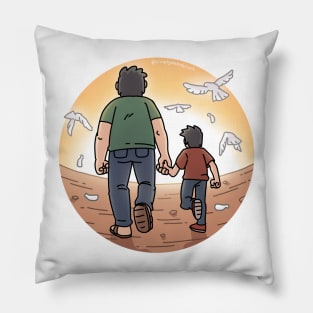 Father Dad and Son Holding Hand Cartoon Pillow