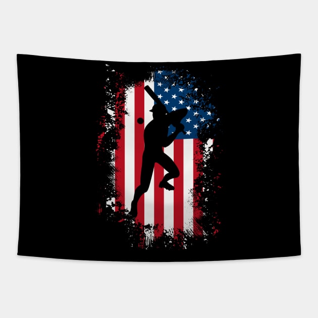 American Flag Baseball Team Gift for Men Boys Tapestry by Lisa L. R. Lyons