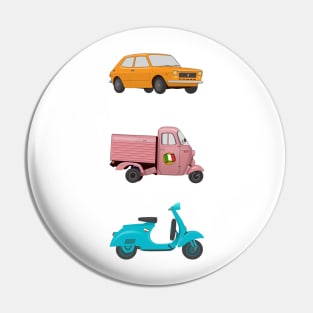 Iconic Italian Vehicles - Scooter, Rikshaw and Car Pin