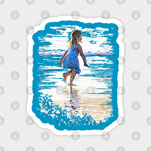 Little girl playing on the beach Magnet by Ripples of Time