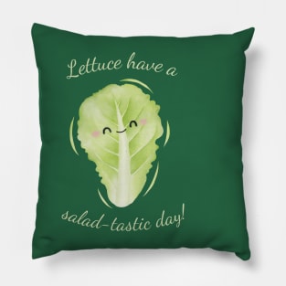 Lettuce Have A Salad-Tastic Day Cute Watercolor Lettuce Leaf Pillow