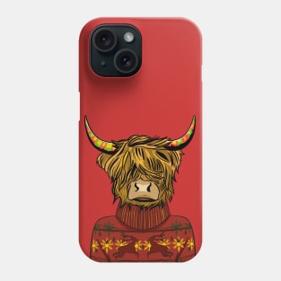 Scottish Highland Cow Wearing A Red Sweatshirt Phone Case