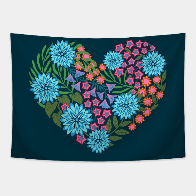 FLOWERED HEART Floral Love Flowers - UnBlink Studio by Jackie Tahara Tapestry by UnBlink Studio by Jackie Tahara