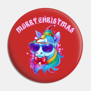 cute Christmas unicorn with Christmas hat Pin