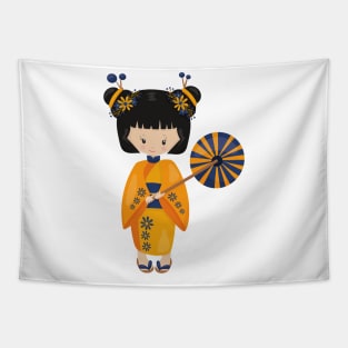 Japanese Girl, Japan, Cute Girl, Orange Kimono Tapestry