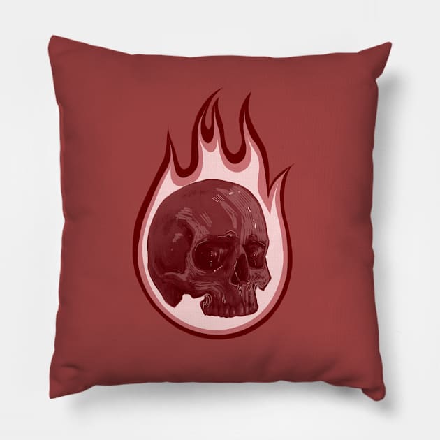 flaming skull Pillow by Inkdoski