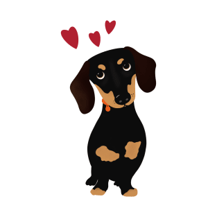 Cute Cartoon Dachshund with Three Red Hearts T-Shirt