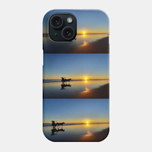 Horse-drawn carriages on beach at sunset Phone Case