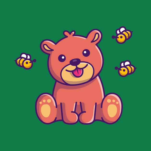 Cute Honey Bear With Bee Cartoon by Catalyst Labs