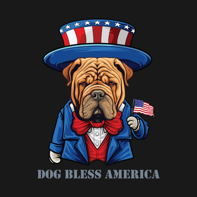 Funny 4th of July Chinese Shar Pei Dog Bless America by whyitsme