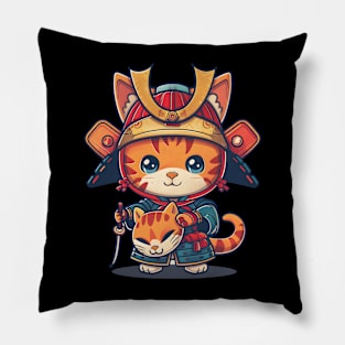 cat with japanis style t shirt Pillow