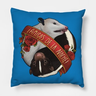 Opossum & Skunk, Friends of the Night with Rose Banner Pillow