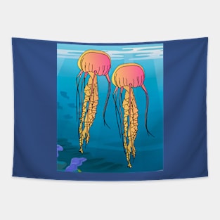 Colorful Luminous Jellyfish Sea Animals Tapestry