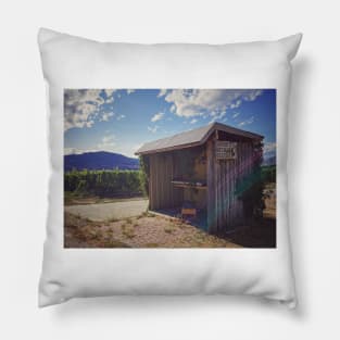 Old abandoned fruit stand in Osoyoos, Okanagan valley, BC, Canada. Pillow